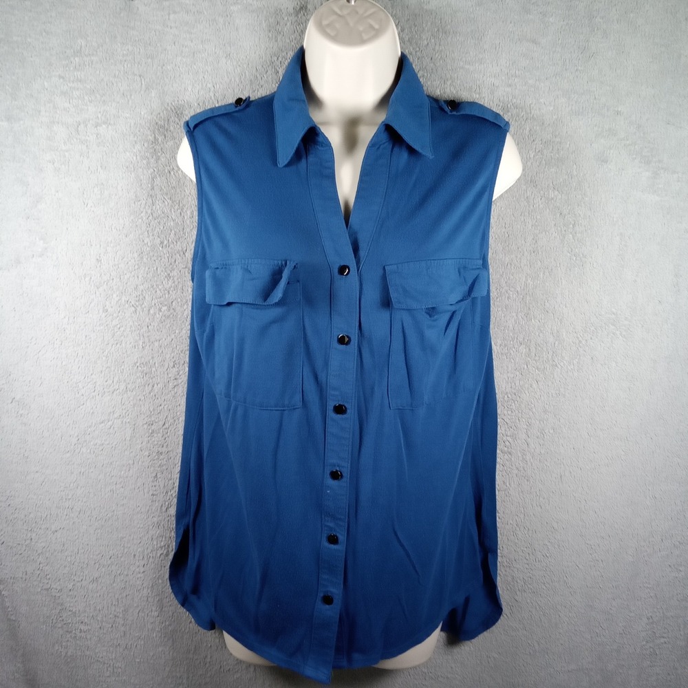J.T.B. Woman Blue Sleeveless Utility Button‎ Down Shirt with Pockets Size M